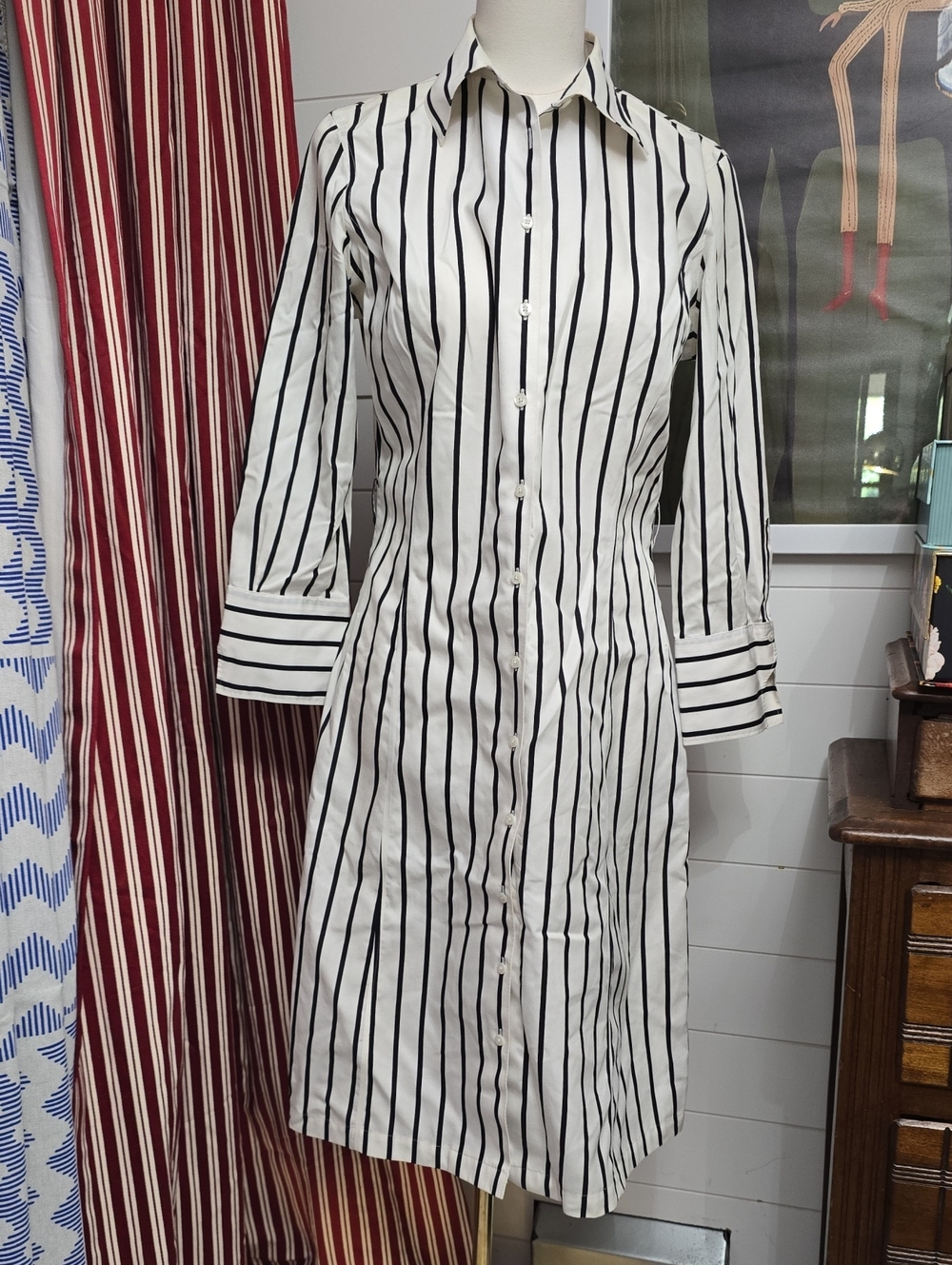 Brooks Brothers White Dress with Black Stripes